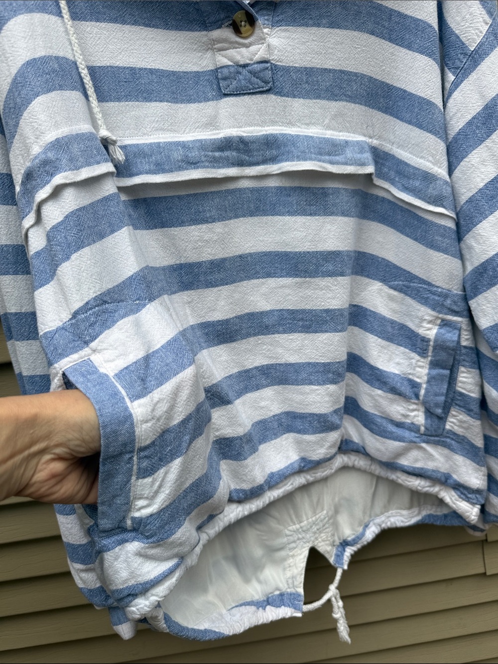 Thread & Supply Linen Blend Blue & White Striped Hooded Pullover Size XL - Picture 5 of 13